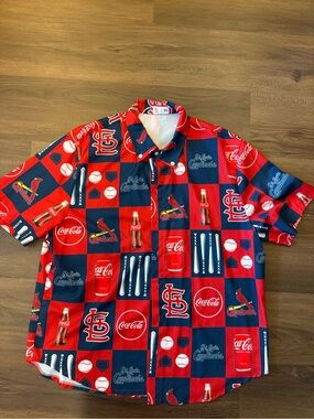 St. Louis Cardinals Coca-Cola Red & Navy Short Sleeve Button-Down Shirt